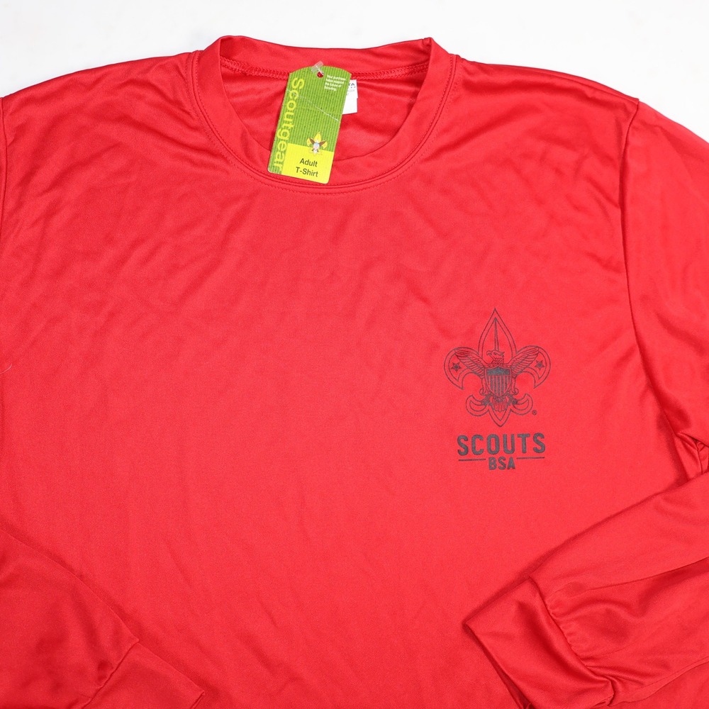 Scouts BSA Red Long Sleeve Moisture Wicking T-Shirt Adult L Boy Scouts